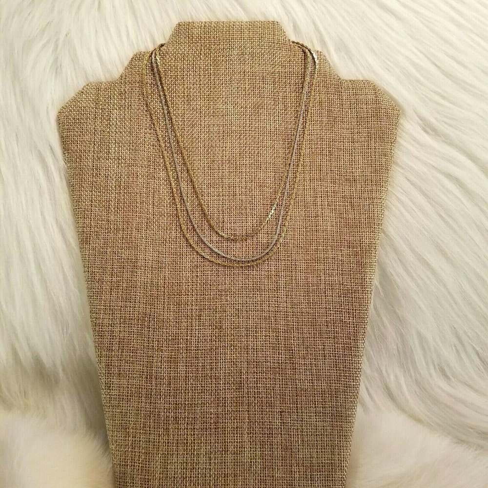 Vintage Avon Necklace Mixed Metal Chain Minimalist Dainty Gold Silver Retro 3353